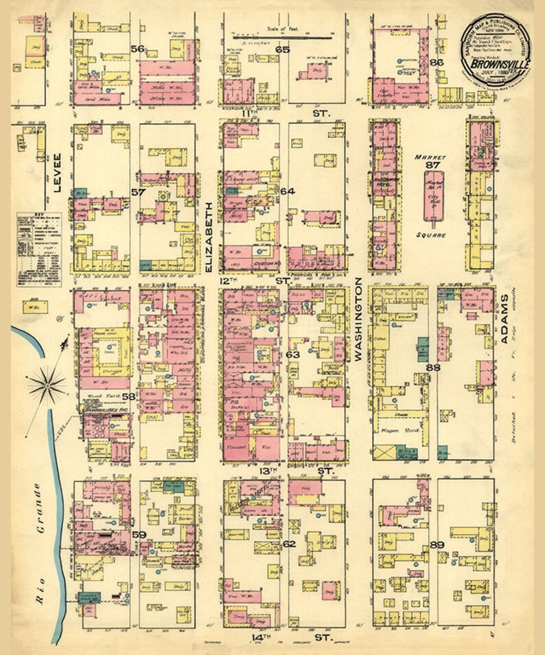 1885 Map of Brownsville Texas - Etsy