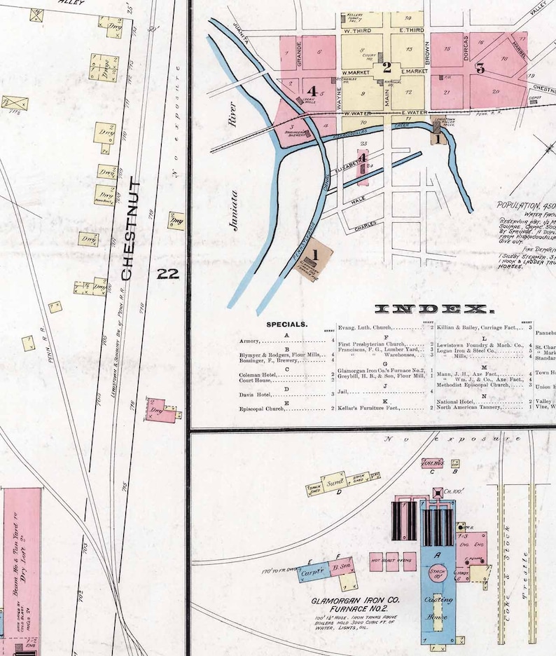 1885 Town Map of Lewistown Mifflin County Pennsylvania Etsy