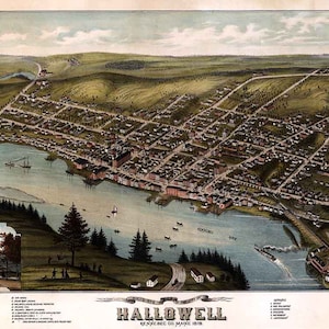 1878 Panoramakarte der Hallowell Kennebec Company Maine