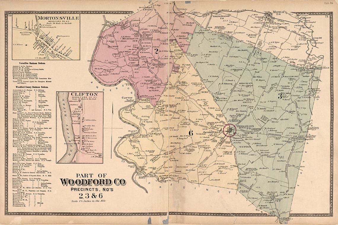 1877 Map of Nothern Woodford County Kentucky Etsy Hong Kong