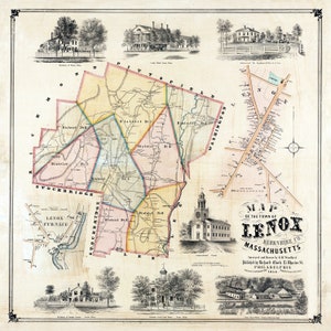 1854 Map of Lenox Berkshire County Massachusetts