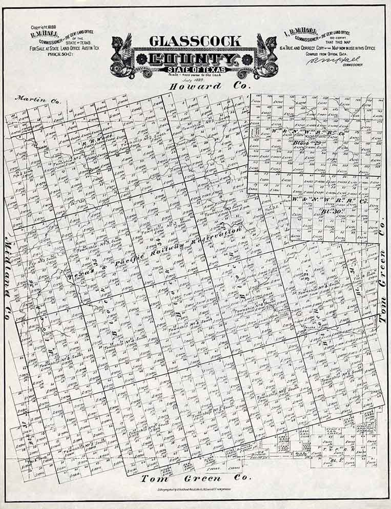1889 Farm Line Map of Glasscock County Texas Etsy