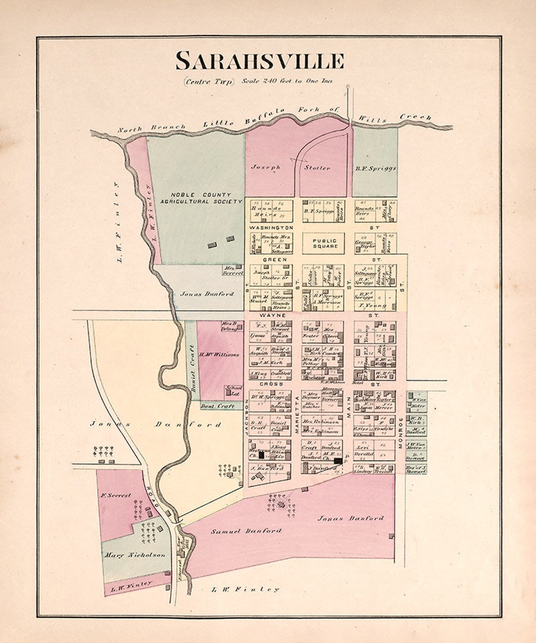 1876 Map of Sarahsville Noble County Ohio Etsy