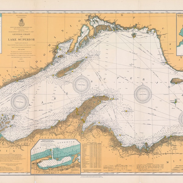 1909 Nautical Map of Lake Superior