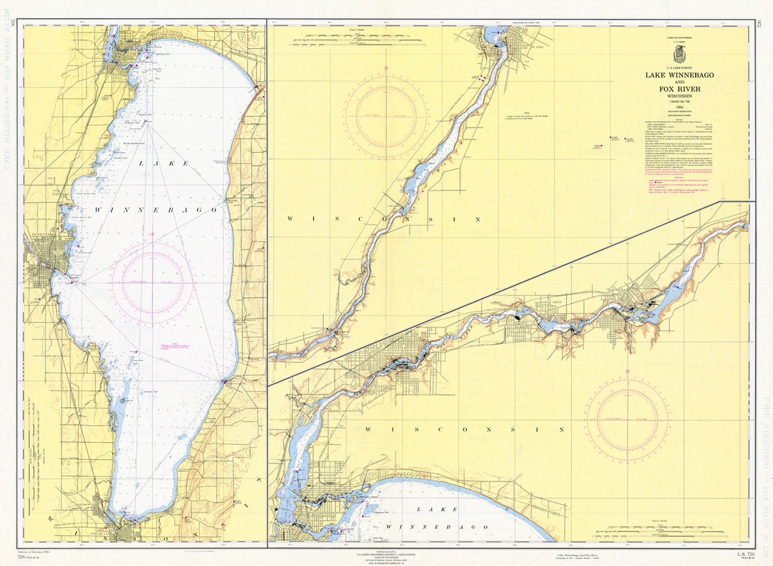 1964 Nautical Map of Lake Winnebago Wisconsin  Etsy
