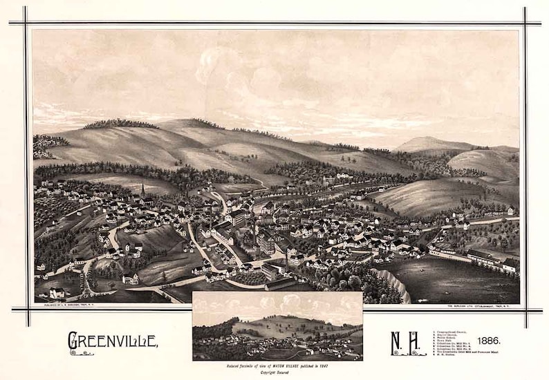 1886 Panoramic Map of Greenville New Hampshire Etsy
