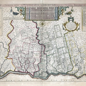 1687 Map of Bucks County Pennsylvania Chester and Philadelphia