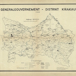 1939 Städte und Regionsplan von Krakauer Bezirk Galizien Österreich Ungarn