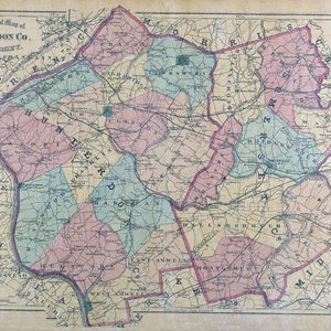 1872 Map of Hunterdon County Somerset County New Jersey