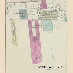 1877 Kaart van Chester en Woodville Mason County, Kentucky