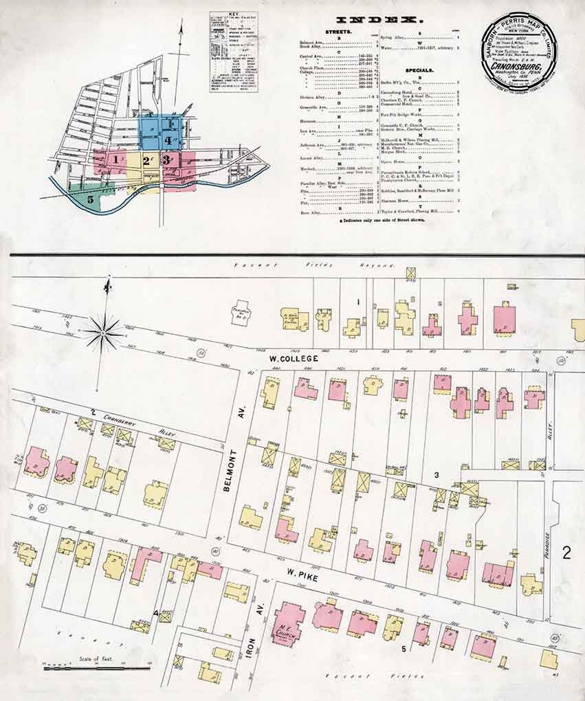 1896 Sanborn Map of Canonsburg Washington County Pennsylvania Etsy