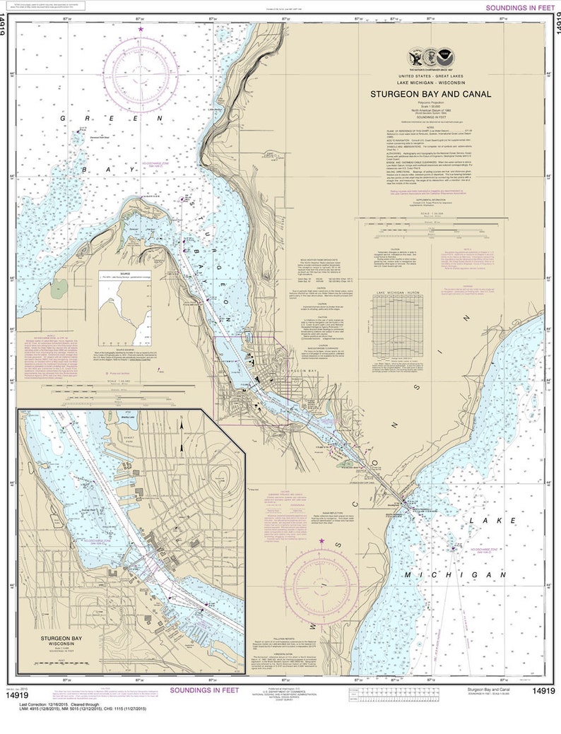 2015 Nautical Map of Sturgeon Bay & Canal Lake Michigan Etsy