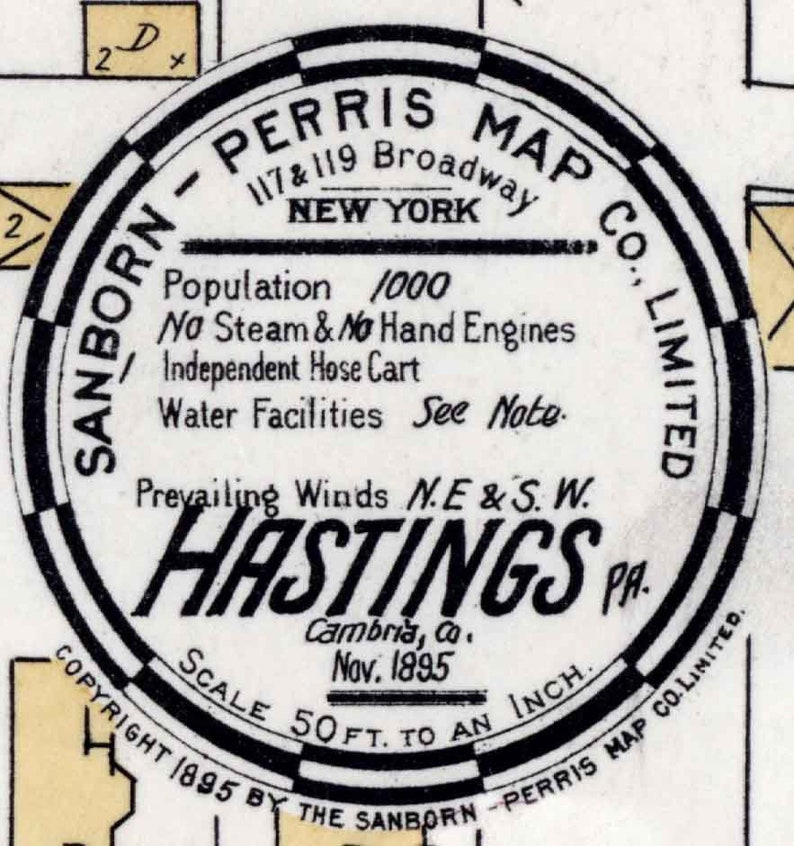 1895 Town Map of Hastings Cambria County Pennsylvania Etsy