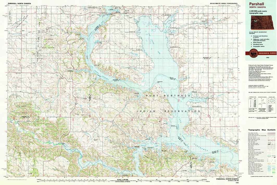 1982 Topo Map of Parshall North Dakota Quadrangle Lake Etsy