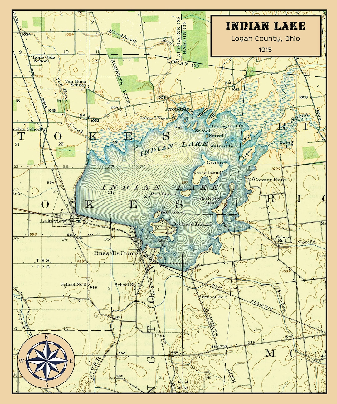 1915 Map of Indian Lake Logan County Ohio - Etsy