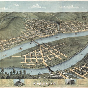 1870 Panorama-Karte von Wheeling West Virginia