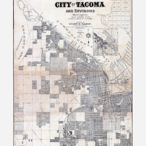 1905 Karte der Stadt Tacoma, Washington und Umgebung