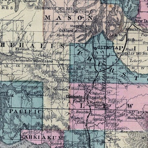 1883 Map of Washington State Territory - Etsy