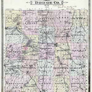 Carte du comté de Dodge, Wisconsin, 1896