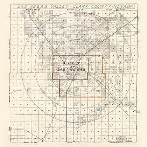 Kaart uit 1929 van de Las Vegas Valley, Clark County Nevada