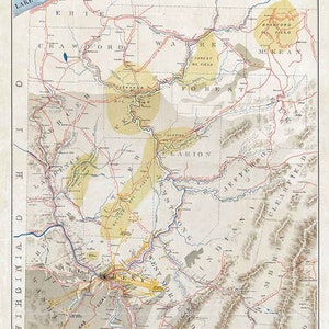 1874-Karte der Kohle- und Koksfelder Ölregionen und Gasquellen im Westen von Pennsylvania