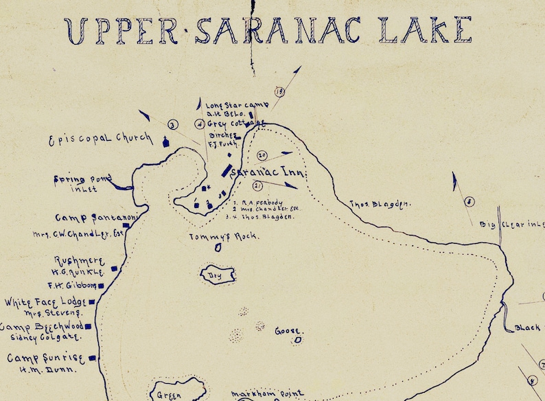 1904 Map of Upper Saranac Lake Franklin County New York Etsy