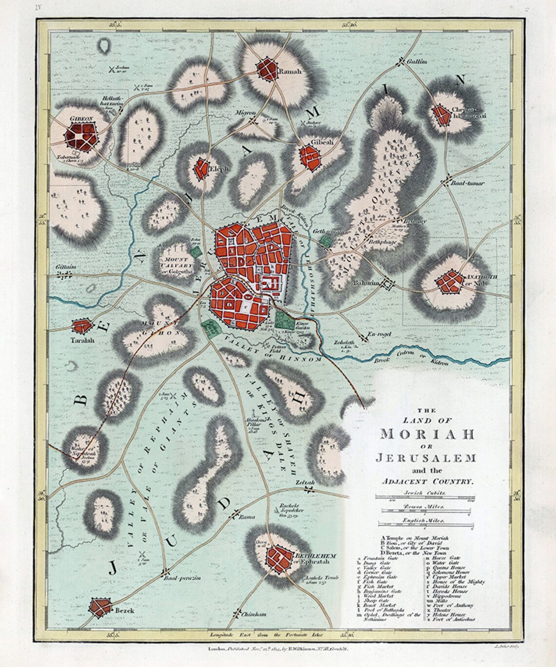 1819 Map of Jerusalem or Moriah the Holy Lands Etsy