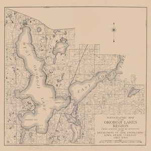 1910-Karte der Okoboji Lake Region, Iowa