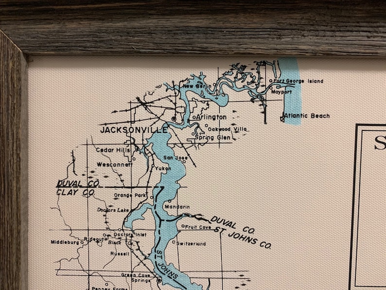 Framed Map of the Saint Johns River Florida Etsy
