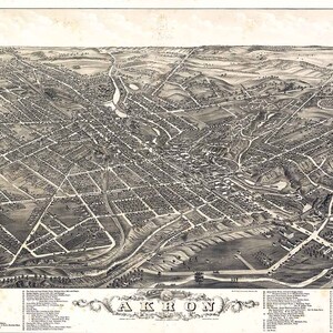 1882 Panorama-Karte von Akron Gipfel County Ohio