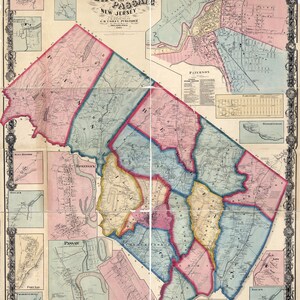 1861 Map of Bergen and Passaic County New Jersey