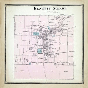 1873 Mapa de la ciudad de Kennett Square Condado de Chester Pensilvania