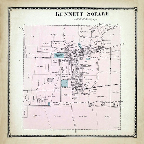 1873 Town Map of Kennett Square Chester County Pennsylvania