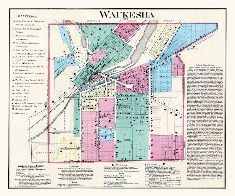 1873 Town Map Of Waukesha Waukesha County Wisconsin Etsy Il A8w3 
