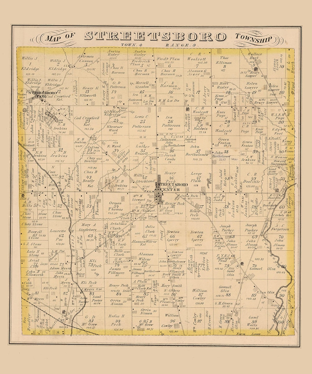 1874 Map of Streetsboro Township Portage County Ohio Etsy