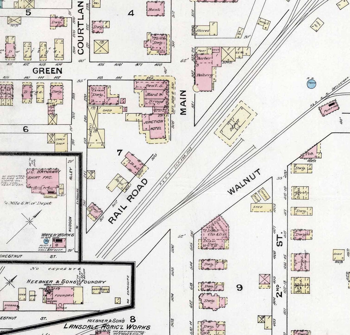 1886 Town Map of Lansdale Montgomery County Pennsylvania Etsy