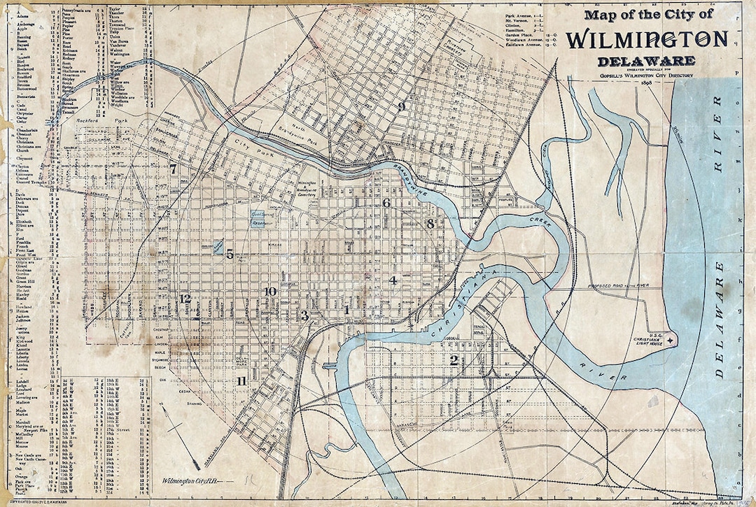 1898 Map of the City of Wilmington Delaware Etsy