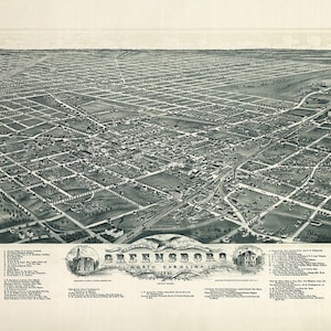 Mapa panorâmico de 1891 de Greensboro, Carolina do Norte