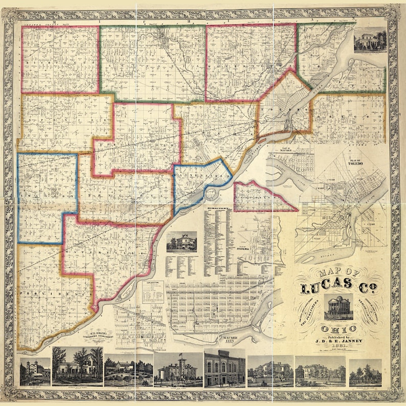 1861 Map of Lucas County Ohio Etsy
