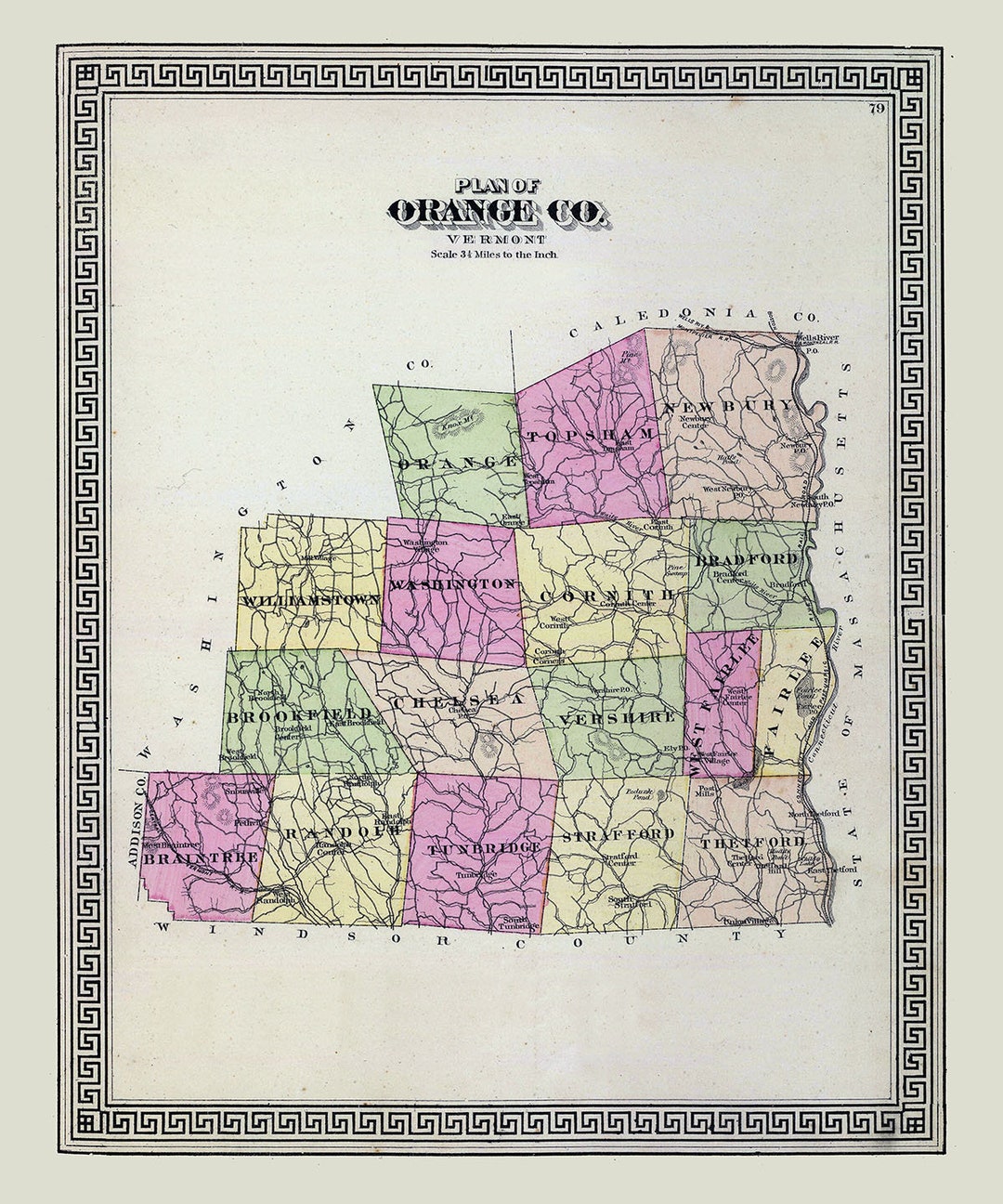 1876 Map of Orange County Vermont Etsy