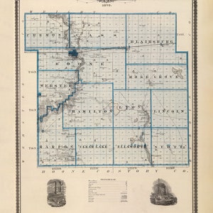 Carte du comté de Hamilton, Iowa, 1875