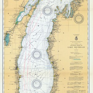 1930 Nautical Map of Lake Michigan