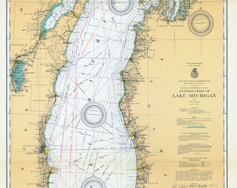 1930 Nautical Map of Lake Michigan