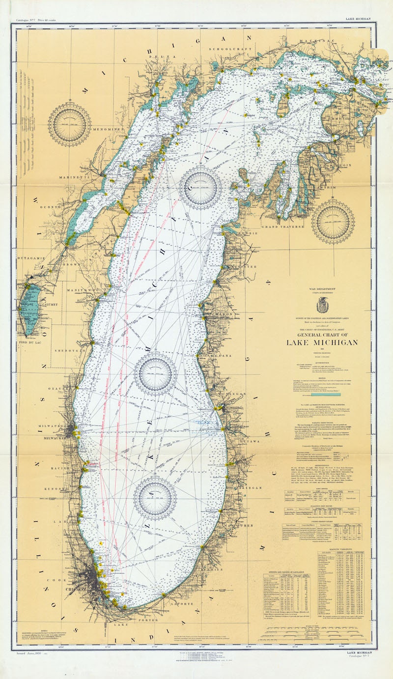 1930 Nautical Map of Lake Michigan Etsy