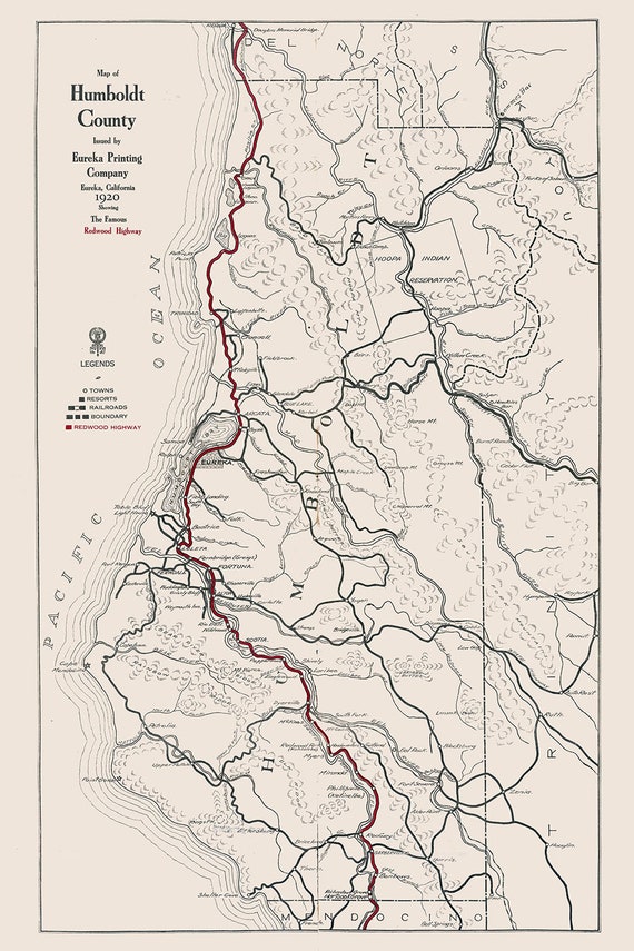 1920 Map of Humboldt County California Etsy