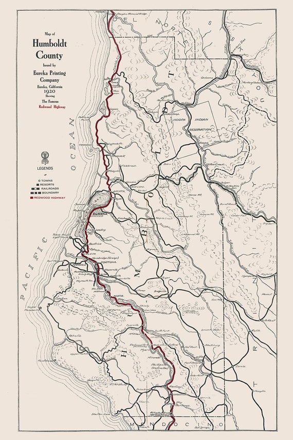 1920 Map Of Humboldt County California Etsy