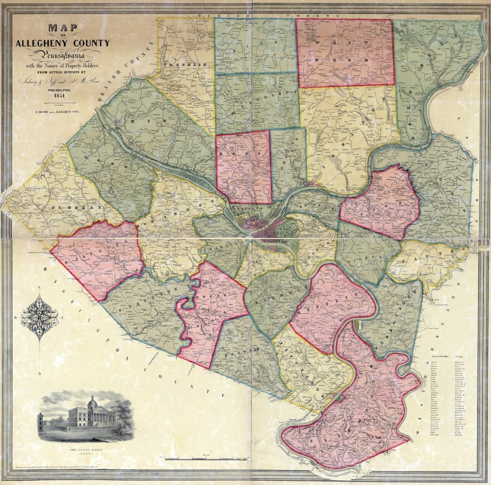 Allegheny County Plat Map 1851 Map Of Allegheny County Pennsylvania Genealogy Pittsburgh | Etsy