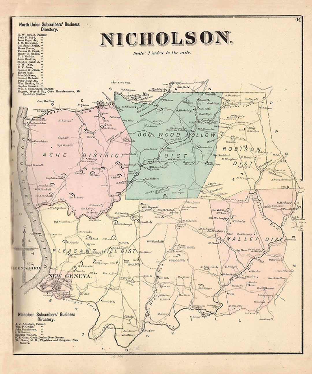 1872 Map of Nicholson Township Fayette County PA Etsy