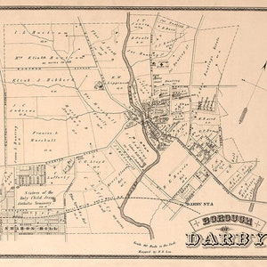 1875 Plan de la ville de Darby, comté de Delaware, Pennsylvanie