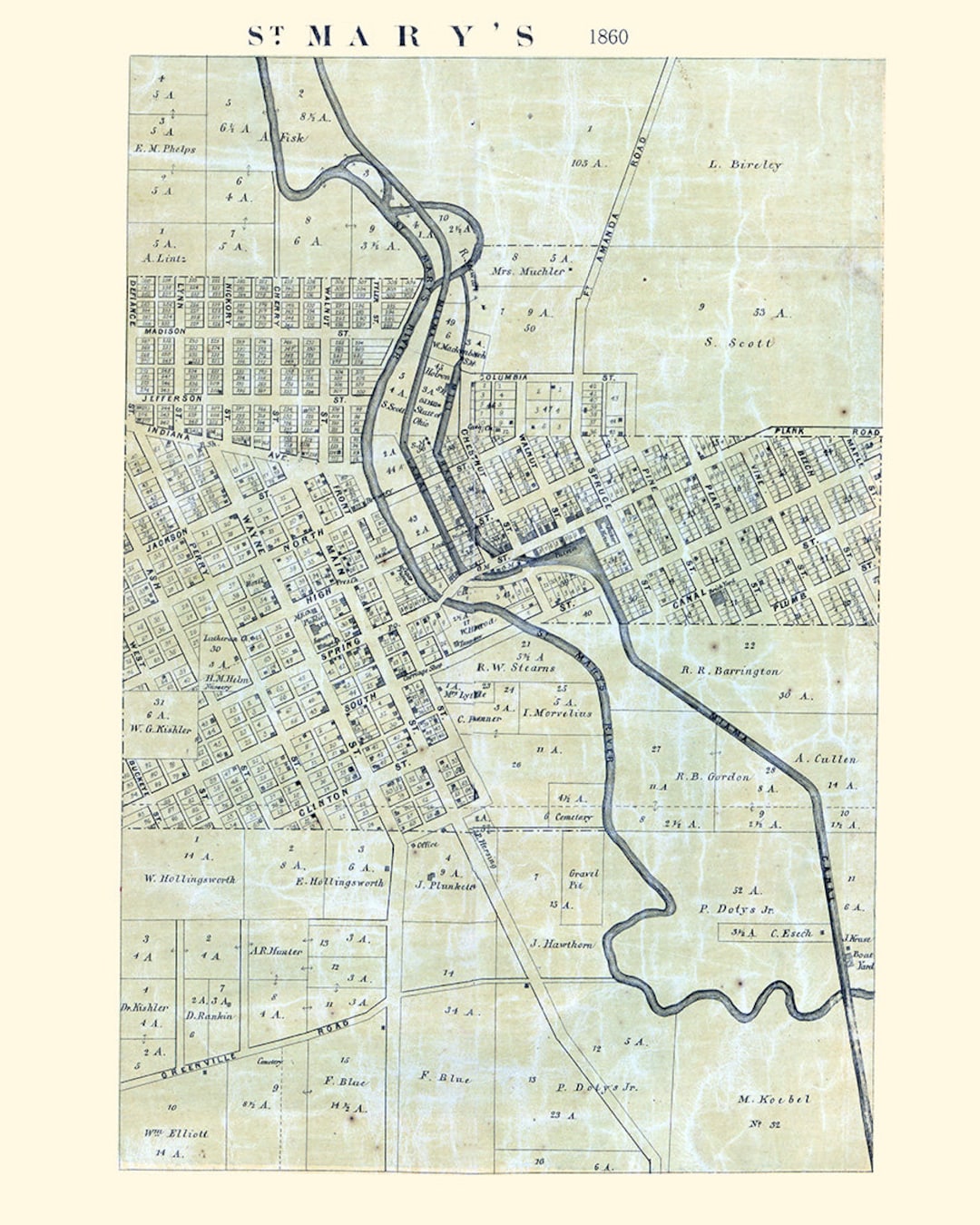 1860 Map of Saint Marys Auglaize County Ohio Etsy